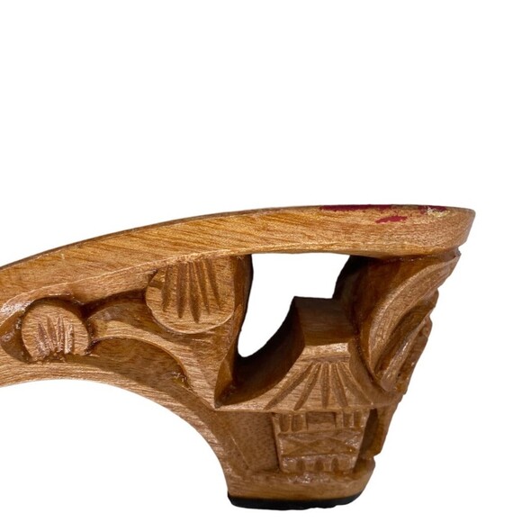 Vtg Bakya handcarved wooden heel tree palm crochet beige top slide tiki hut Sz 7 - Picture 11 of 12